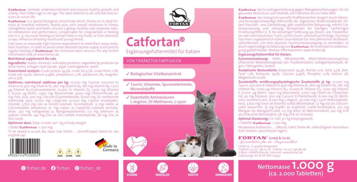 Fortan Catfortan: supplement feed for cats - 1000 g label