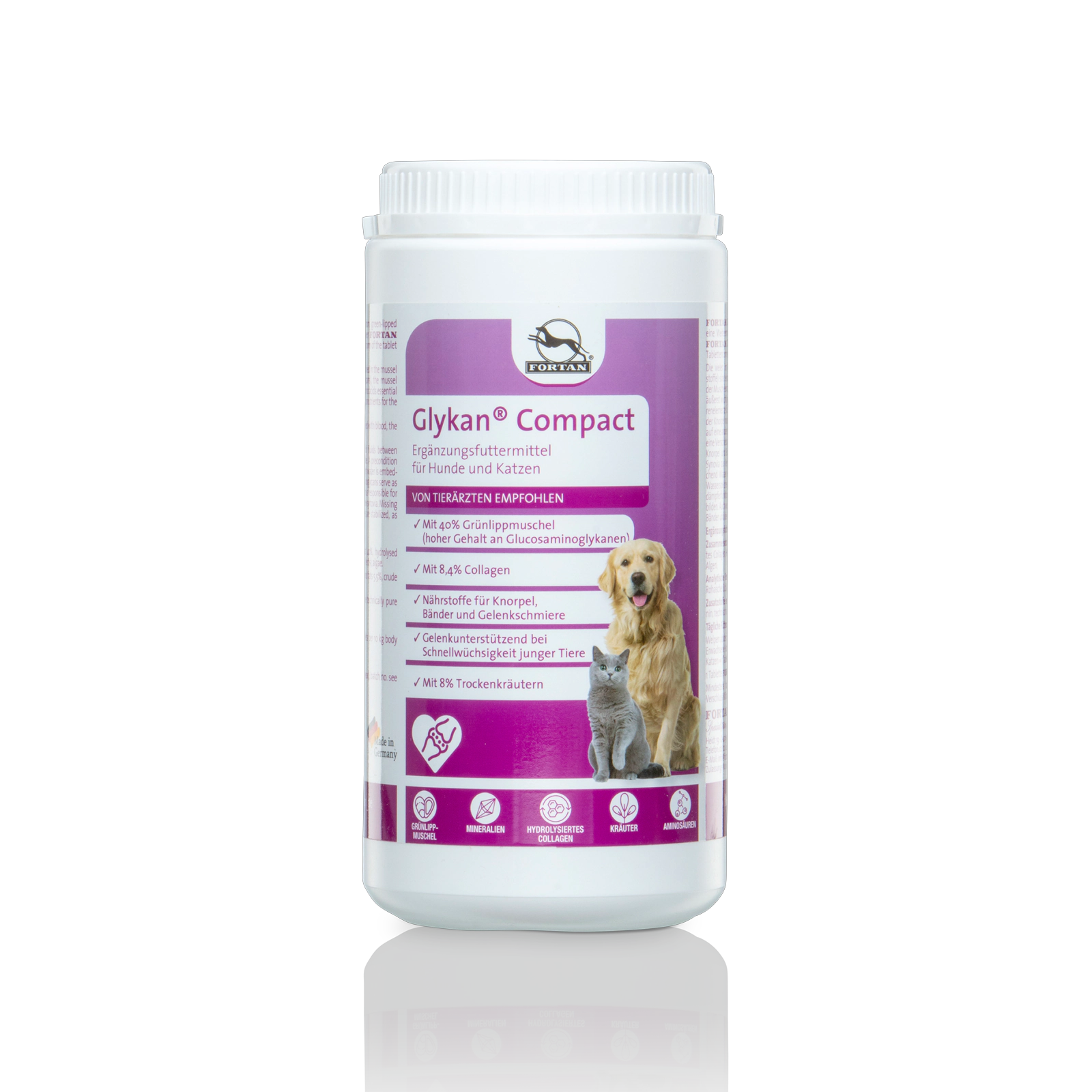 Fortan Glykan Compact: Ergänzungsfutter für Hunde und Katzen - 1000 g Dose