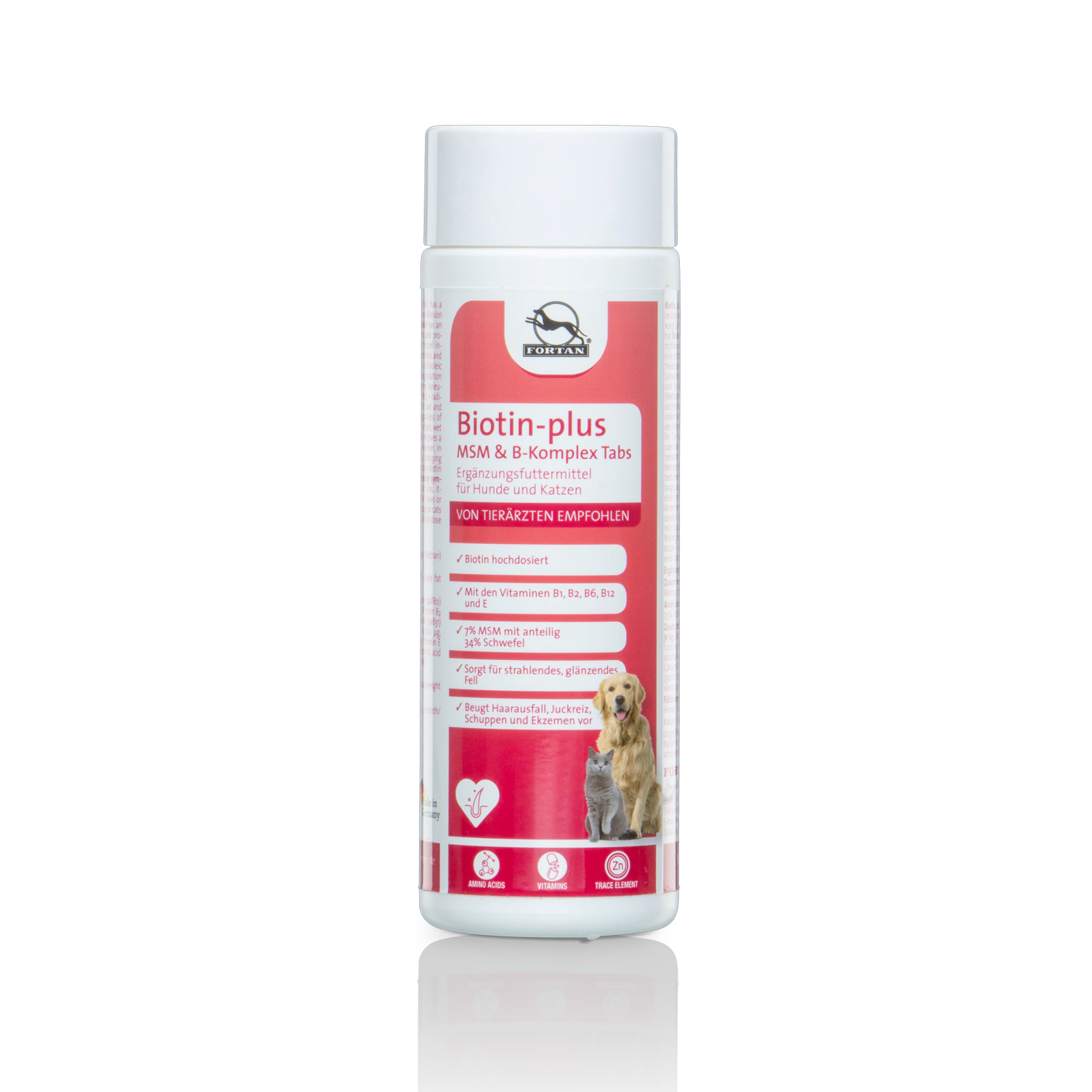 Biotin-plus MSM für Hunde und Katzen Fortan Biotin-plus MSM und B-Komplex Tabs: Ergänzungsfutter für Hunde und Katzen - 400 g Dose
