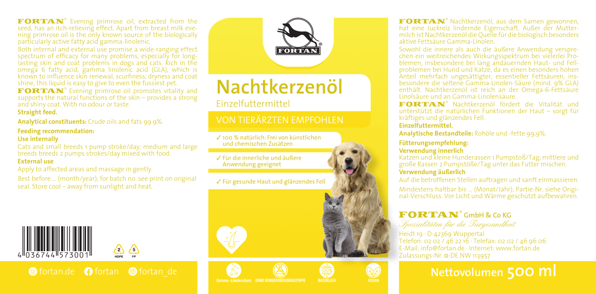 Fortan Nachtkerzenöl: Einzelfutter - 500 ml Etikett