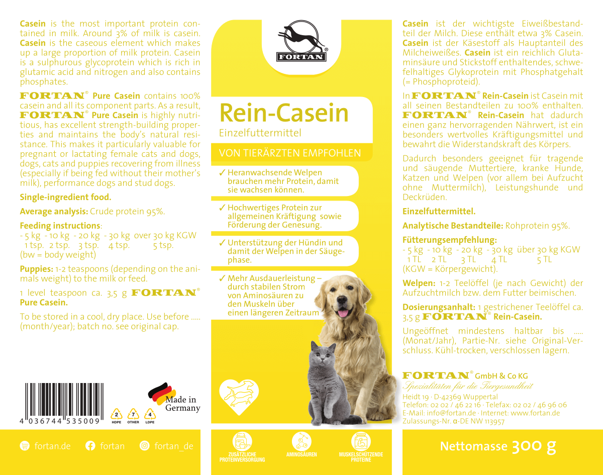 Fortan Rein-Casein: Einzelfutter - 300 g Etikett
