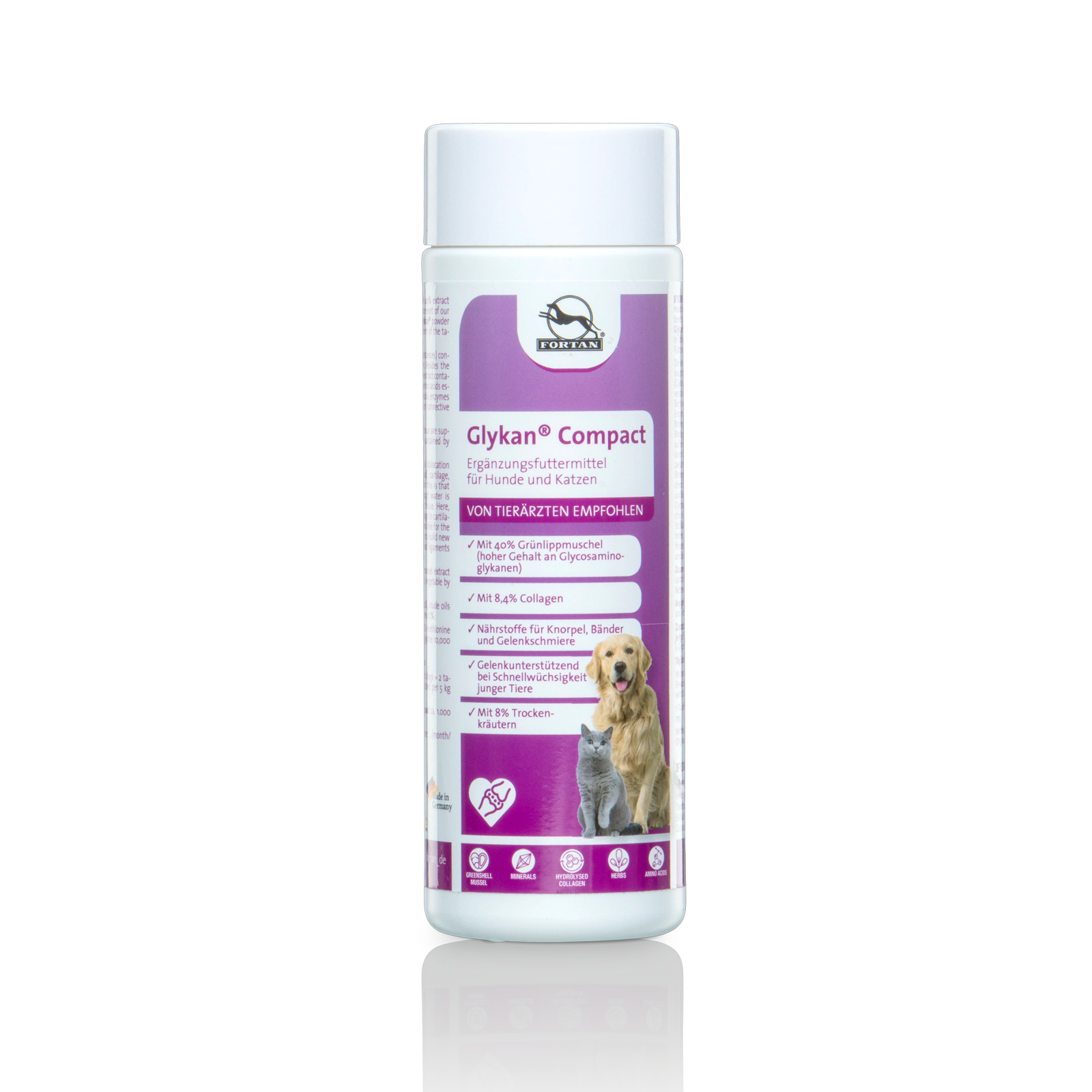 Fortan Glykan Compact: Ergänzungsfutter für Hunde und Katzen - 400 g Dose