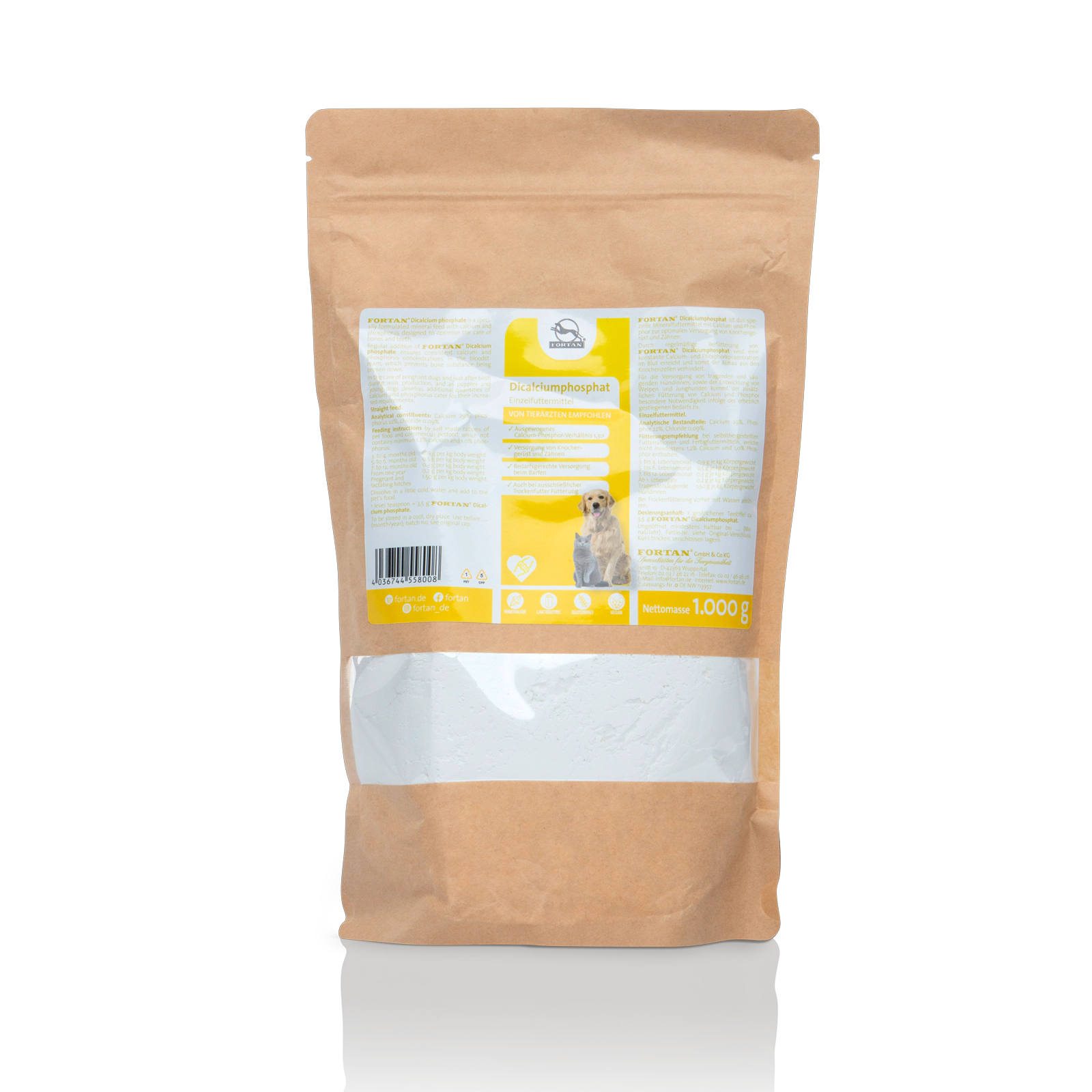 Dicalciumphosphat für Hunde und Katzen Fortan Dicalciumphosphat: Einzelfutter - 1000 g Beutel