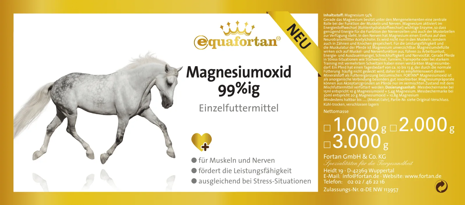 equafortan Magnesiumoxid 99%ig: Einzelfuttermittel - Etikett