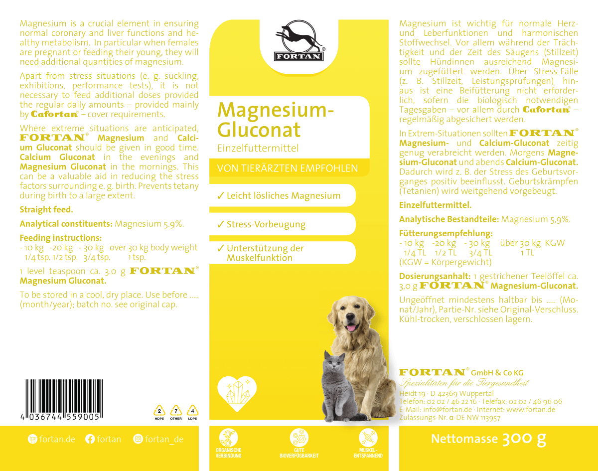 Fortan Magnesium-Gluconat: Einzelfutter - 300 g Etikett