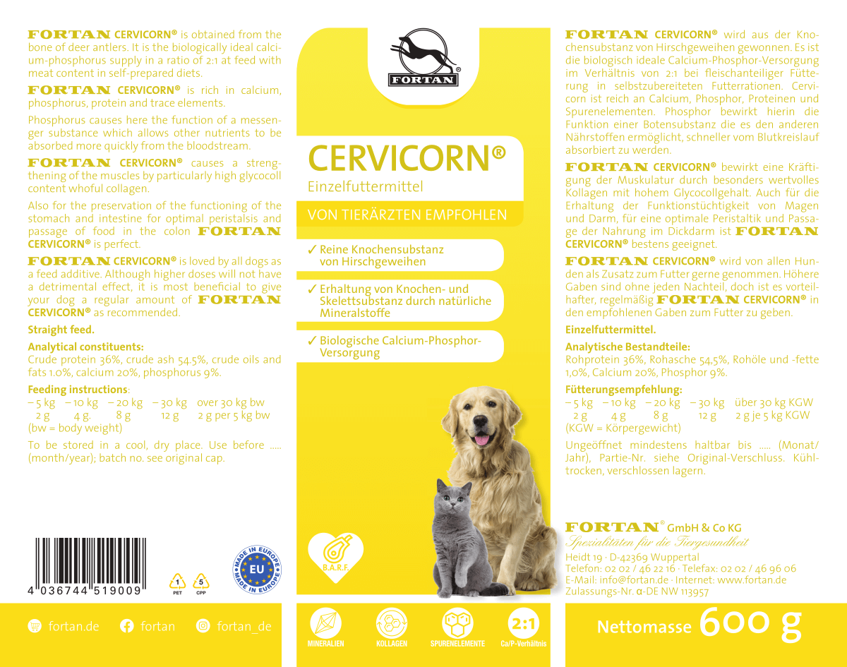 Fortan cervicorn: Einzelfuttermittel - 600 g Etikett