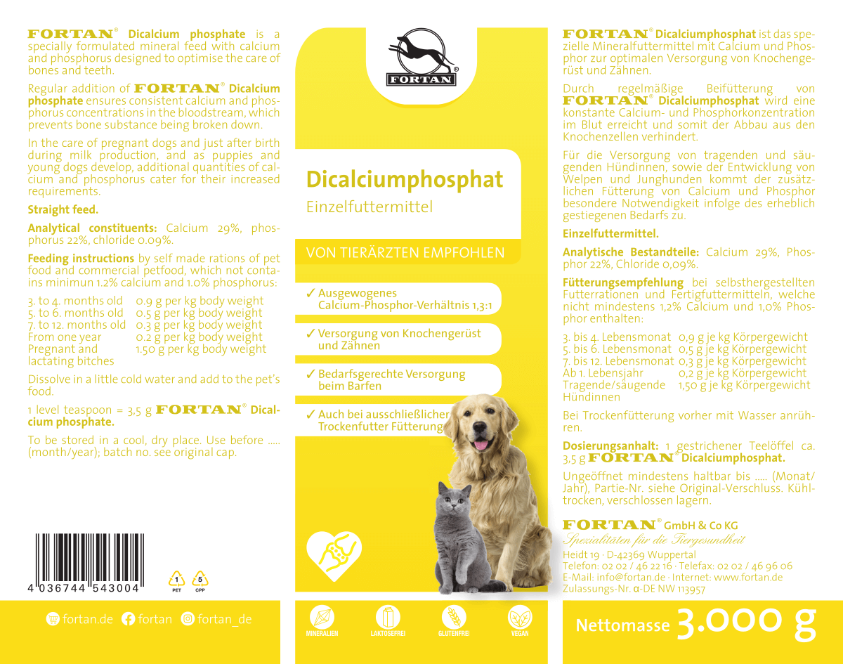 Fortan Dicalciumphosphat: Einzelfutter - 3000 g Etikett