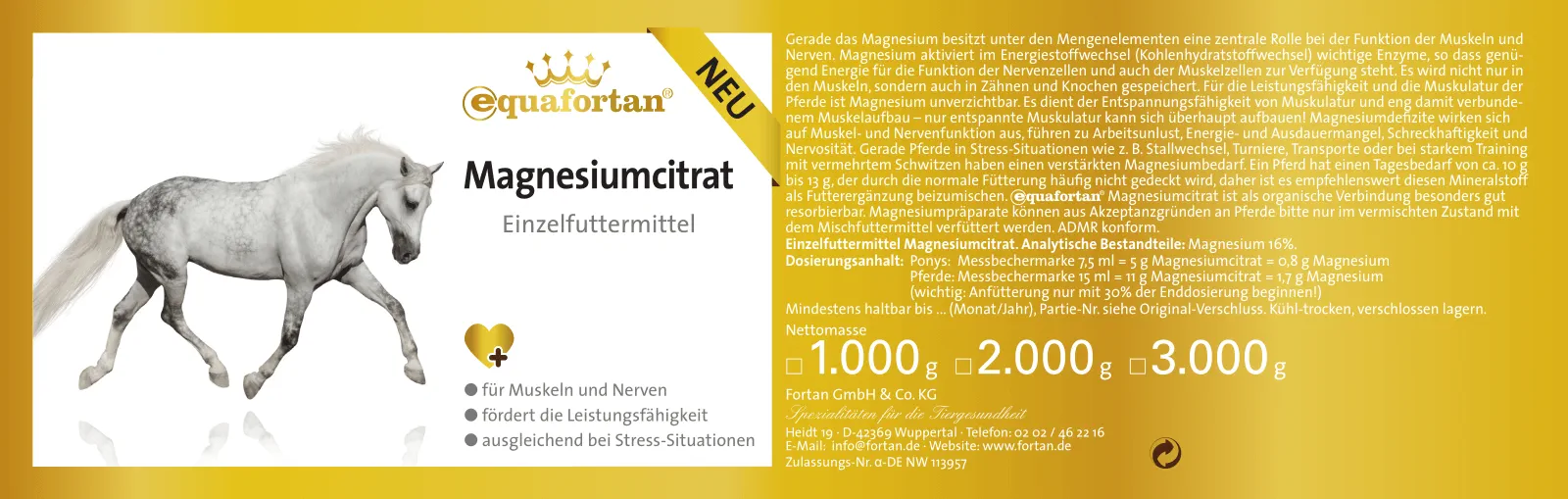 equafortan Magnesiumcitrat: Einzelfuttermittel - Etikett